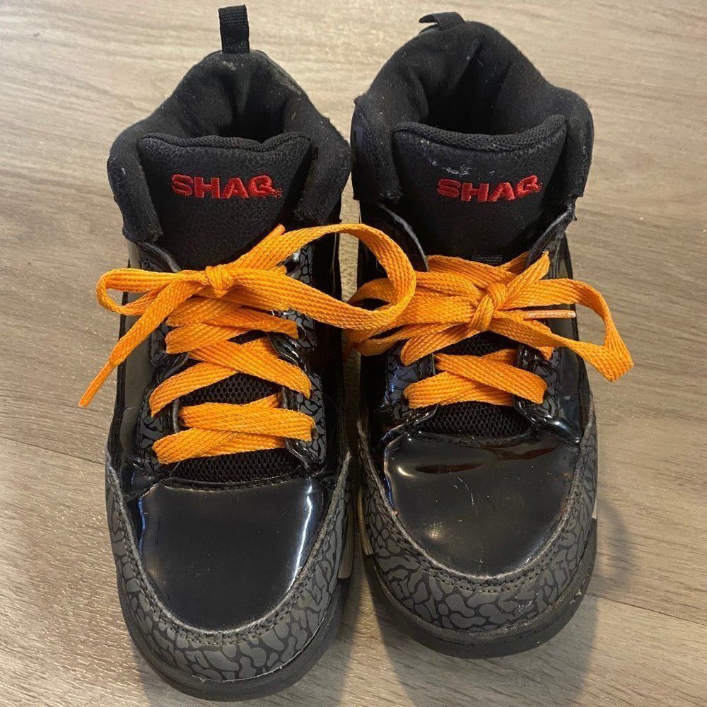 Shaq youth size 3 high top black/orange athletic sneakers